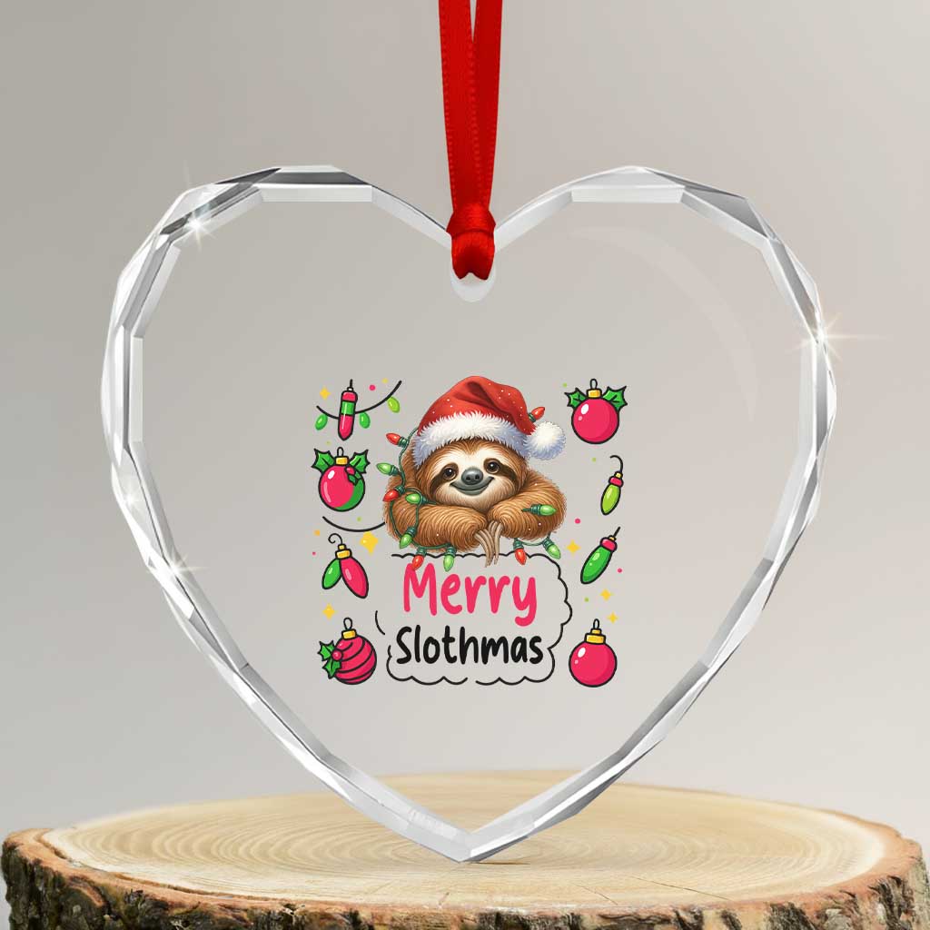 Funny Xmas Sloth Heart Crystal Glass Ornament Merry Slothmas TS12 Transparent Glass 3'' Heart Print Your Wear