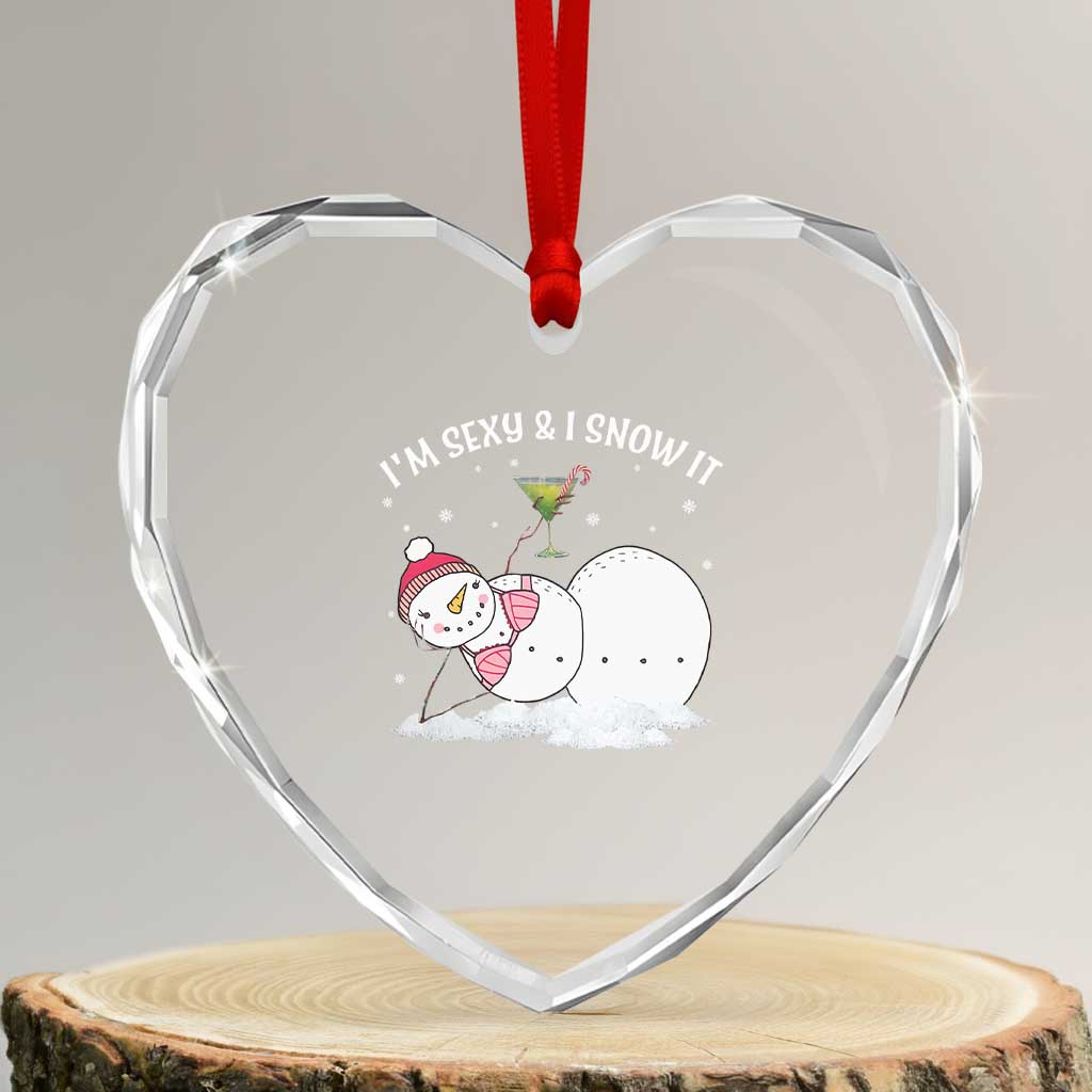 Funny Xmas Snowman Heart Crystal Glass Ornament I Am Sexy And I Snow It TS09 Transparent Glass 3'' Heart Print Your Wear