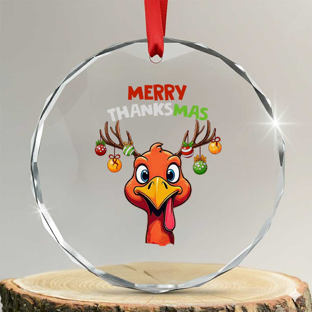 Funny Xmas Thanksgiving Crystal Glass Ornament Merry Thanksmas Turkey Reindeer Antler Baubles TS11 Transparent Glass 3'' Circle Print Your Wear