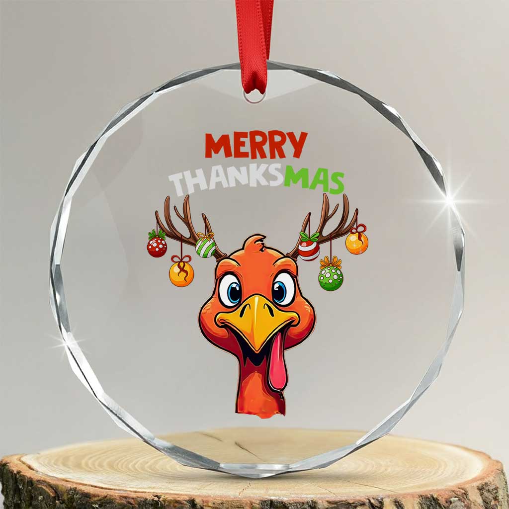 Funny Xmas Thanksgiving Crystal Glass Ornament Merry Thanksmas Turkey Reindeer Antler Baubles TS11 Transparent Glass 3'' Circle Print Your Wear