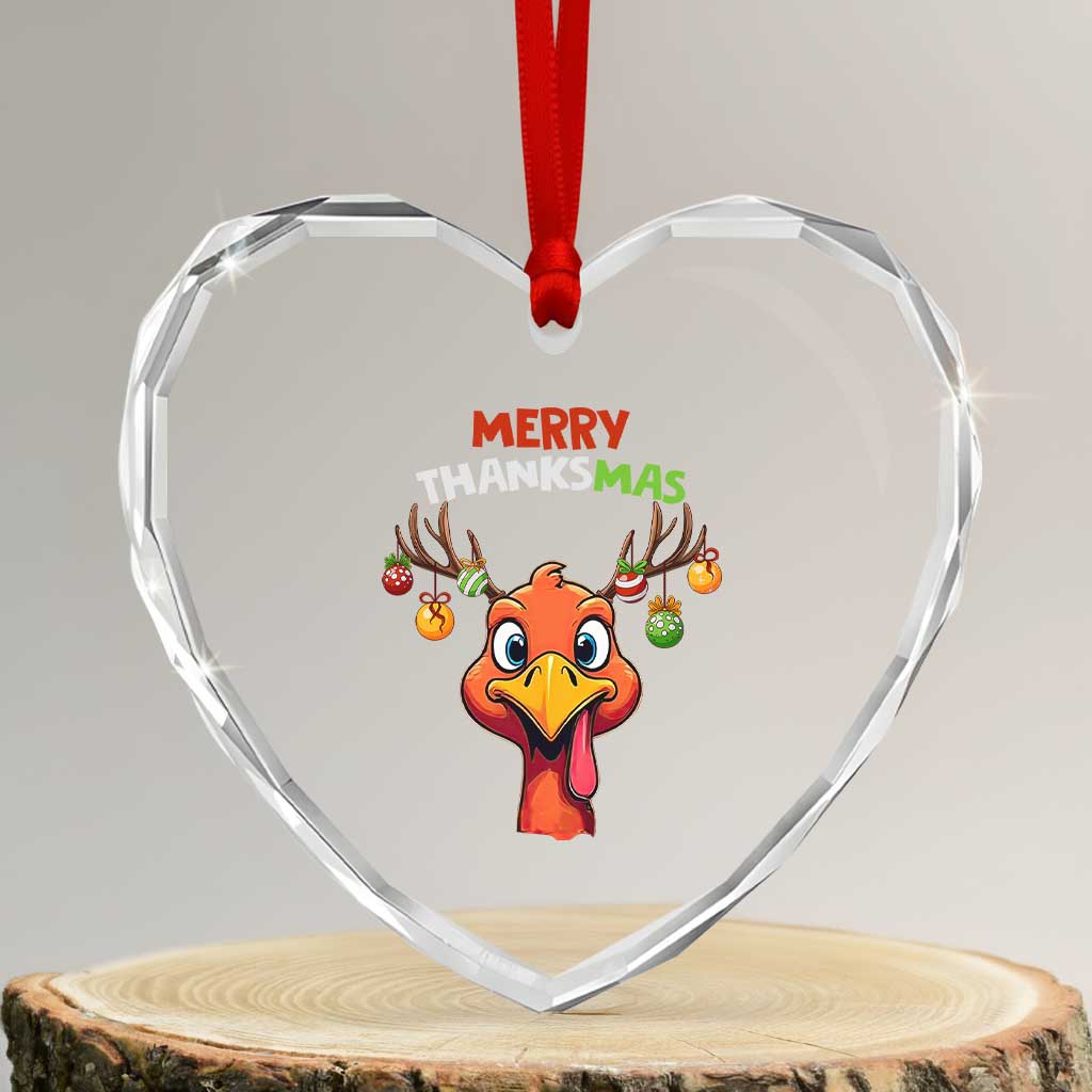 Funny Xmas Thanksgiving Heart Crystal Glass Ornament Merry Thanksmas Turkey Reindeer Antler Baubles TS11 Transparent Glass 3'' Heart Print Your Wear