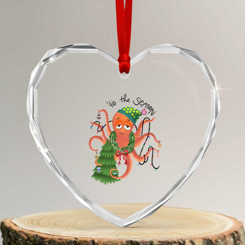Funny Xmas Tree Octopus Tis The Season Heart Crystal Glass Ornament TS09 Transparent Glass 3'' Heart Print Your Wear