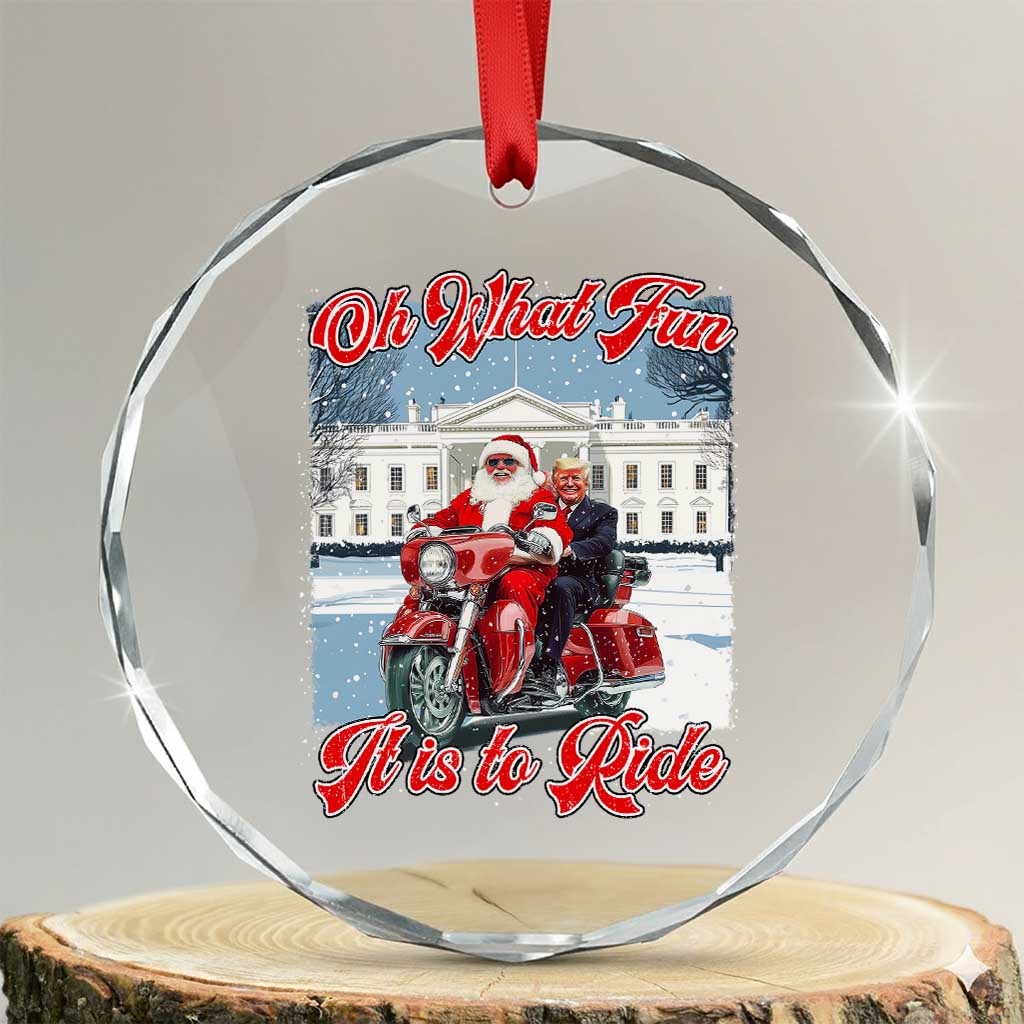 Funny Xmas Trump Crystal Glass Ornament Oh What Fun It Is To Ride Trump Santa Motorcycle TS09
