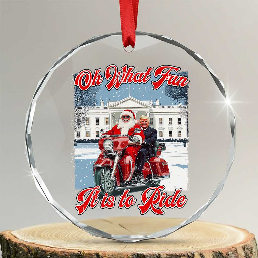 Funny Xmas Trump Crystal Glass Ornament Oh What Fun It Is To Ride Trump Santa Motorcycle TS09 Transparent Glass 3'' Circle Print Your Wear