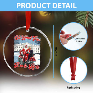 Funny Xmas Trump Crystal Glass Ornament Oh What Fun It Is To Ride Trump Santa Motorcycle TS09 Print Your Wear