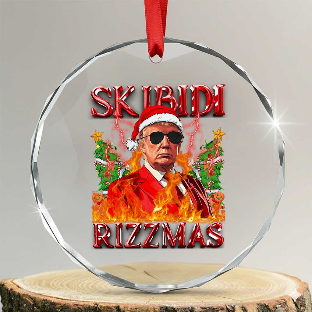 Funny Xmas Trump Crystal Glass Ornament Skibidi Rizzmas Cool Trump Rizz TS09 Transparent Glass 3'' Circle Print Your Wear