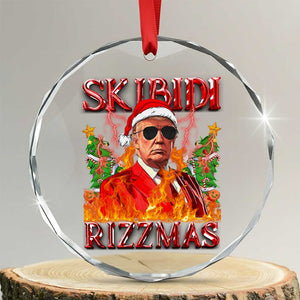 Funny Xmas Trump Crystal Glass Ornament Skibidi Rizzmas Cool Trump Rizz TS09 Transparent Glass 3'' Circle Print Your Wear