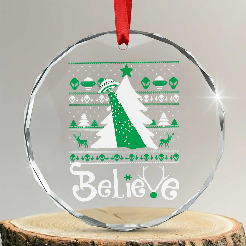 Funny Xmas UFO Believe Crystal Glass Ornament TS09 Transparent Glass 3'' Circle Print Your Wear
