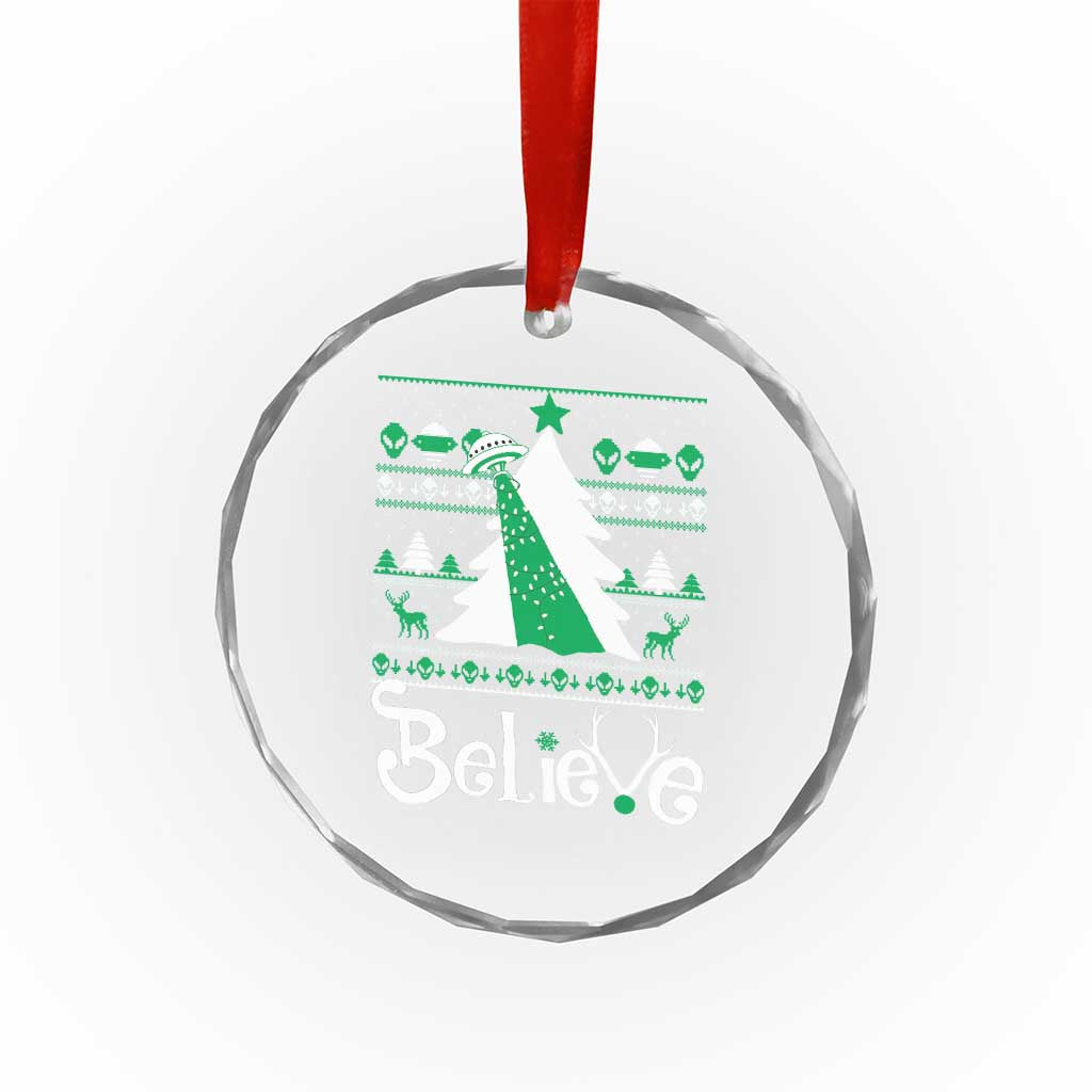 Funny Xmas UFO Believe Crystal Glass Ornament TS09 Print Your Wear
