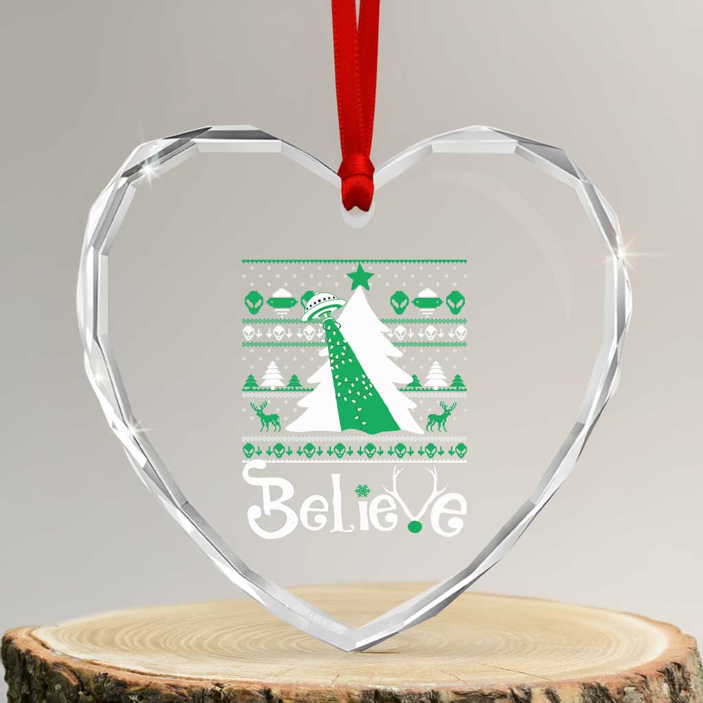 Funny Xmas UFO Believe Heart Crystal Glass Ornament TS09 Transparent Glass 3'' Heart Print Your Wear
