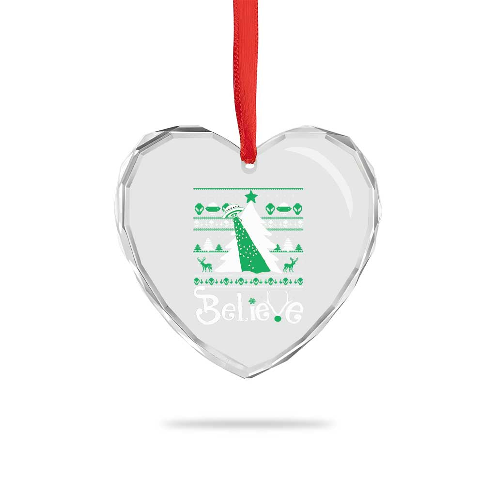 Funny Xmas UFO Believe Heart Crystal Glass Ornament TS09 Print Your Wear