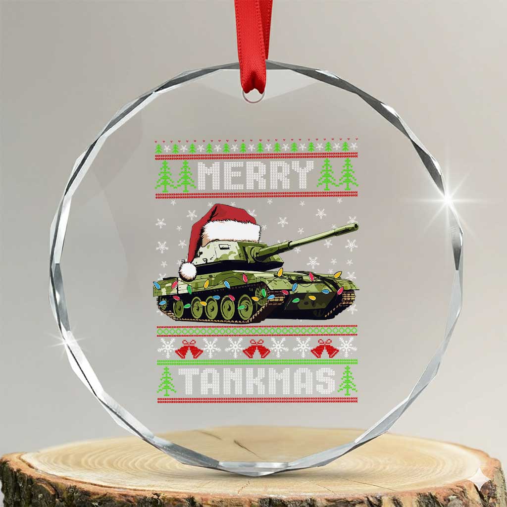 Funny Xmas Veteran Crystal Glass Ornament Merry Tankmas Tank Military Army TS09 Transparent Glass 3'' Circle Print Your Wear