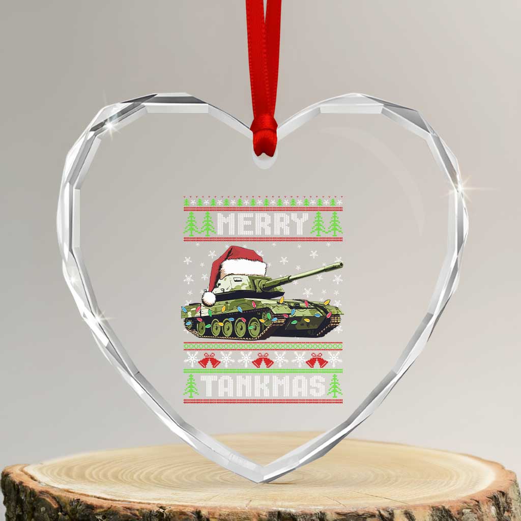 Funny Xmas Veteran Heart Crystal Glass Ornament Merry Tankmas Tank Military Army TS09 Transparent Glass 3'' Heart Print Your Wear