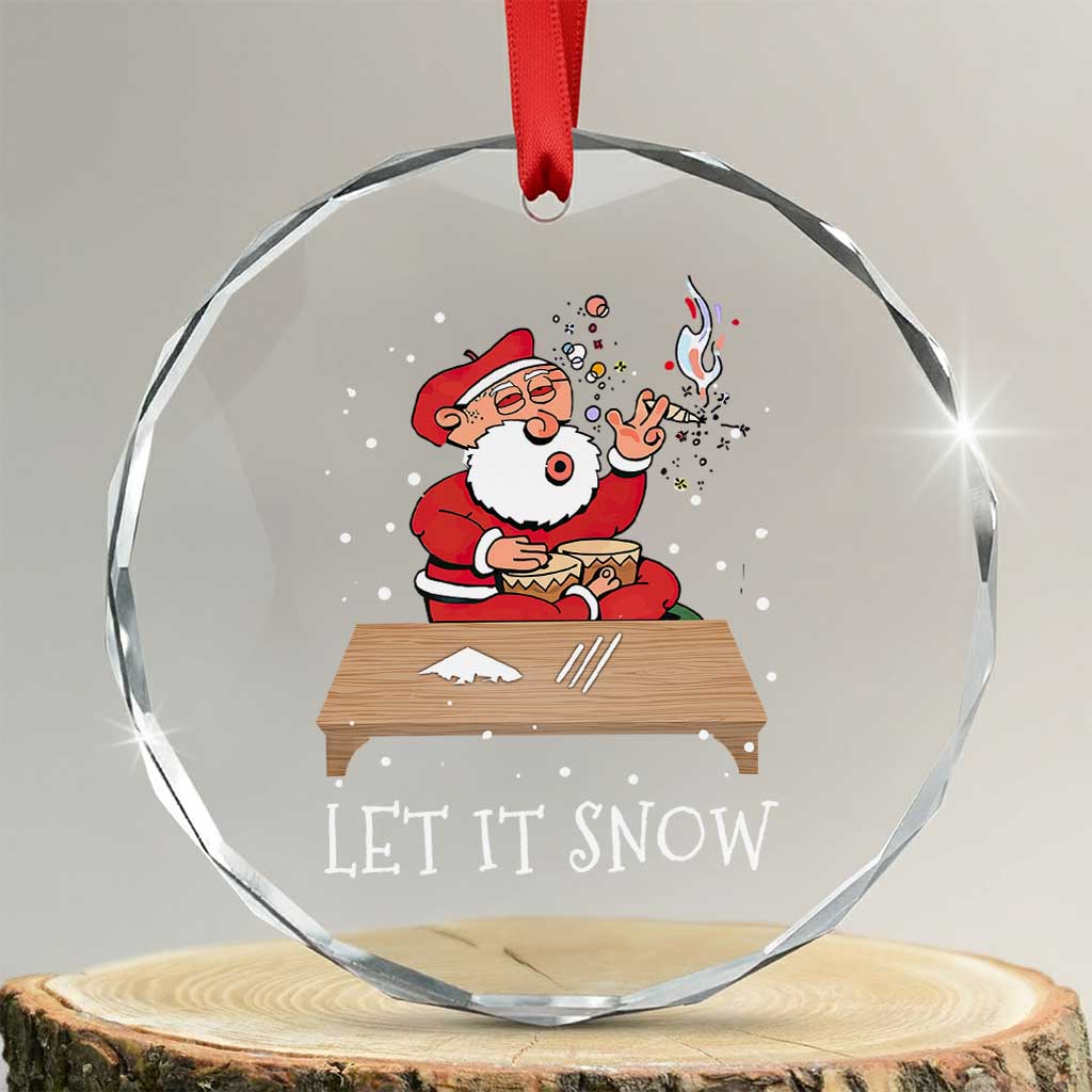 Funny Xmas Weed 420 Crystal Glass Ornament Cocaine Let It Snow Naughty Santa Snorting TS09 Transparent Glass 3'' Circle Print Your Wear