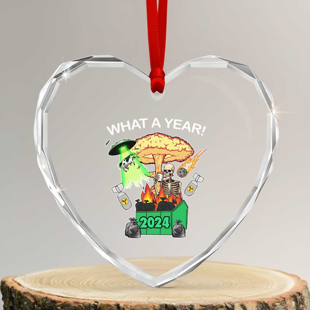 Funny Xmas What A Year Dumpster Fire Heart Crystal Glass Ornament TS09 Transparent Glass 3'' Heart Print Your Wear