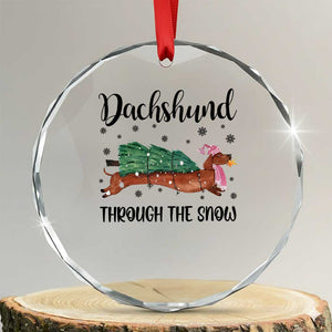 Funny Xmas Wiener Dog Crystal Glass Ornament Dachshund Through The Snow Xmas Tree TS11 Transparent Glass 3'' Circle Print Your Wear