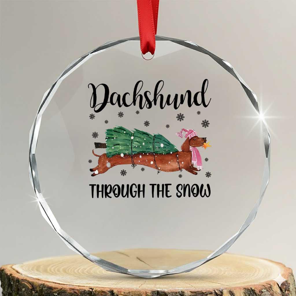 Funny Xmas Wiener Dog Crystal Glass Ornament Dachshund Through The Snow Xmas Tree TS11 Transparent Glass 3'' Circle Print Your Wear