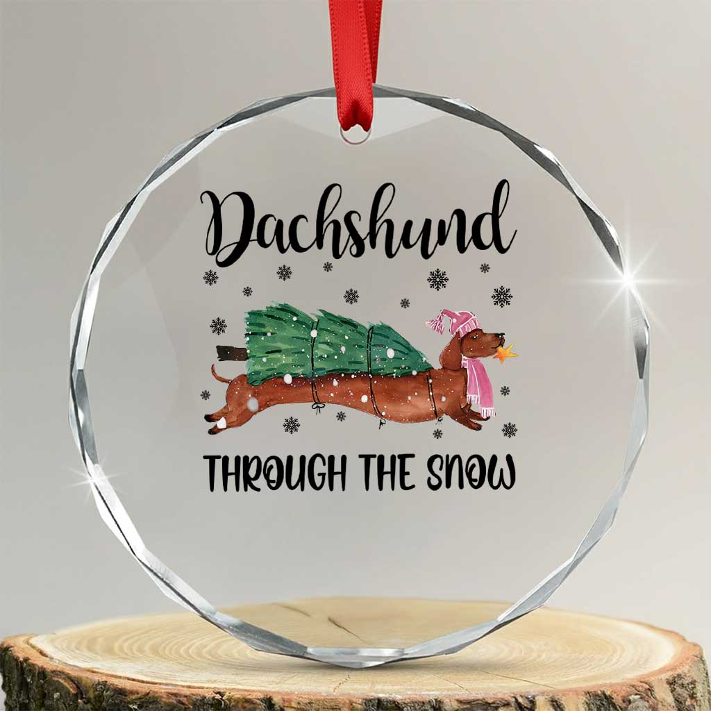 Funny Xmas Wiener Dog Crystal Glass Ornament Dachshund Through The Snow Xmas Tree TS11 Transparent Glass 3'' Circle Print Your Wear