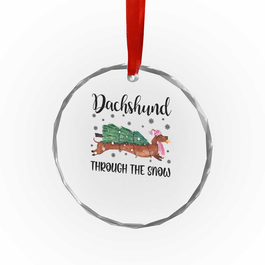 Funny Xmas Wiener Dog Crystal Glass Ornament Dachshund Through The Snow Xmas Tree TS11 Print Your Wear