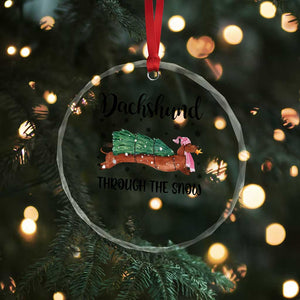 Funny Xmas Wiener Dog Crystal Glass Ornament Dachshund Through The Snow Xmas Tree TS11 Print Your Wear