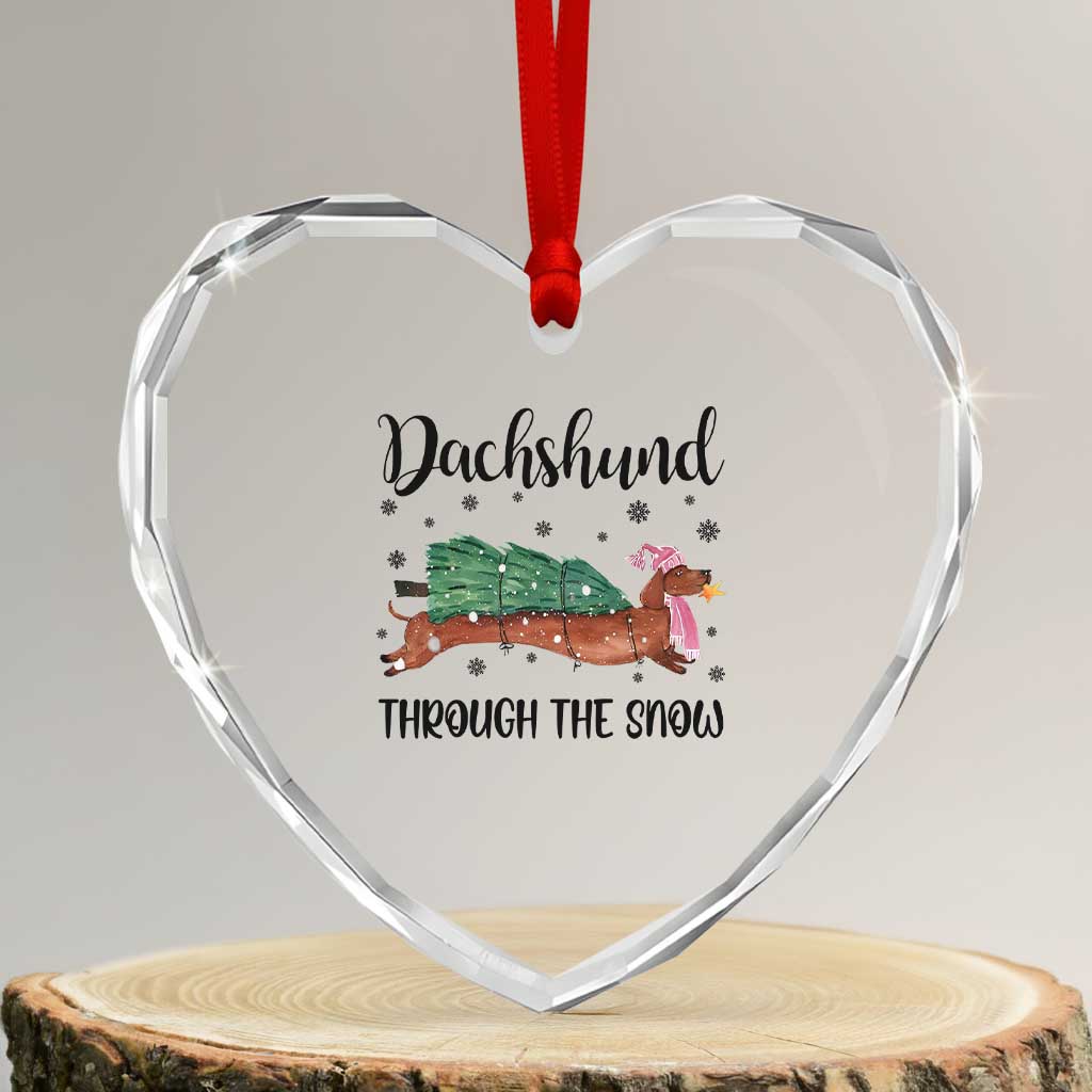 Funny Xmas Wiener Dog Heart Crystal Glass Ornament Dachshund Through The Snow Xmas Tree TS11 Transparent Glass 3'' Heart Print Your Wear