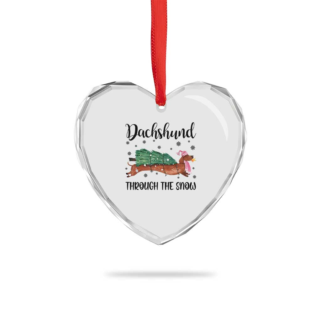 Funny Xmas Wiener Dog Heart Crystal Glass Ornament Dachshund Through The Snow Xmas Tree TS11 Print Your Wear