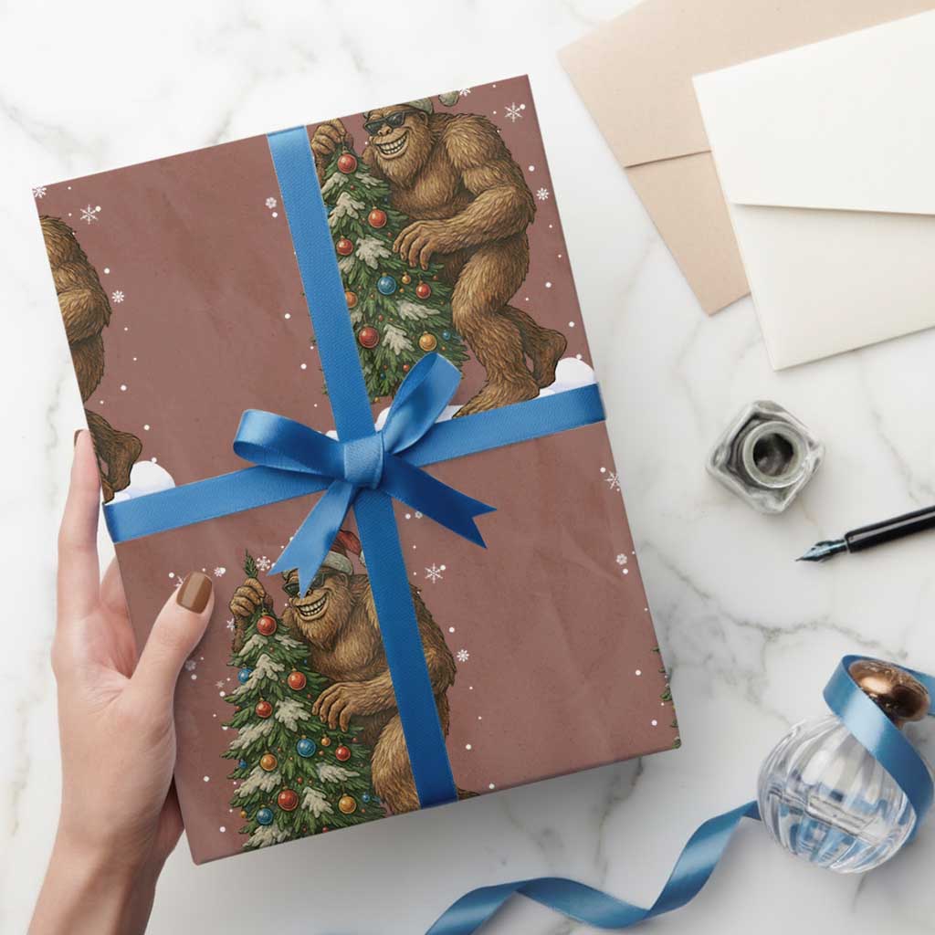 Funny Xmas Wrapping Paper Roll Bigfoot Decorating Xmas Tree Gift TS12 Mocha Print Your Wear