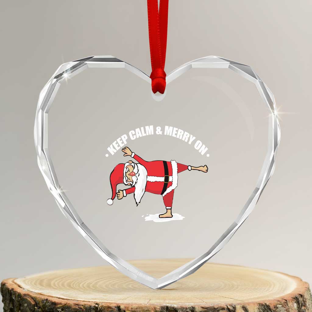 Funny Xmas Yoga Heart Crystal Glass Ornament Keep Calm And Merry On TS09 Transparent Glass 3'' Heart Print Your Wear
