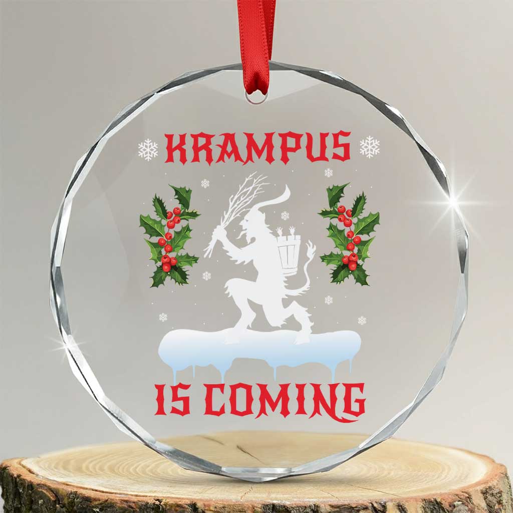 Funny Xmas Yule Krampus Is Coming Mistletoe Crystal Glass Ornament - Print Your Wear