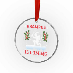 Funny Xmas Yule Krampus Is Coming Mistletoe Crystal Glass Ornament - Print Your Wear