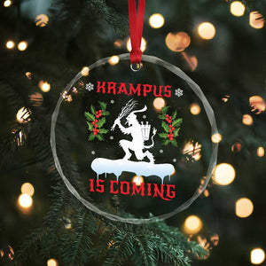 Funny Xmas Yule Krampus Is Coming Mistletoe Crystal Glass Ornament - Print Your Wear