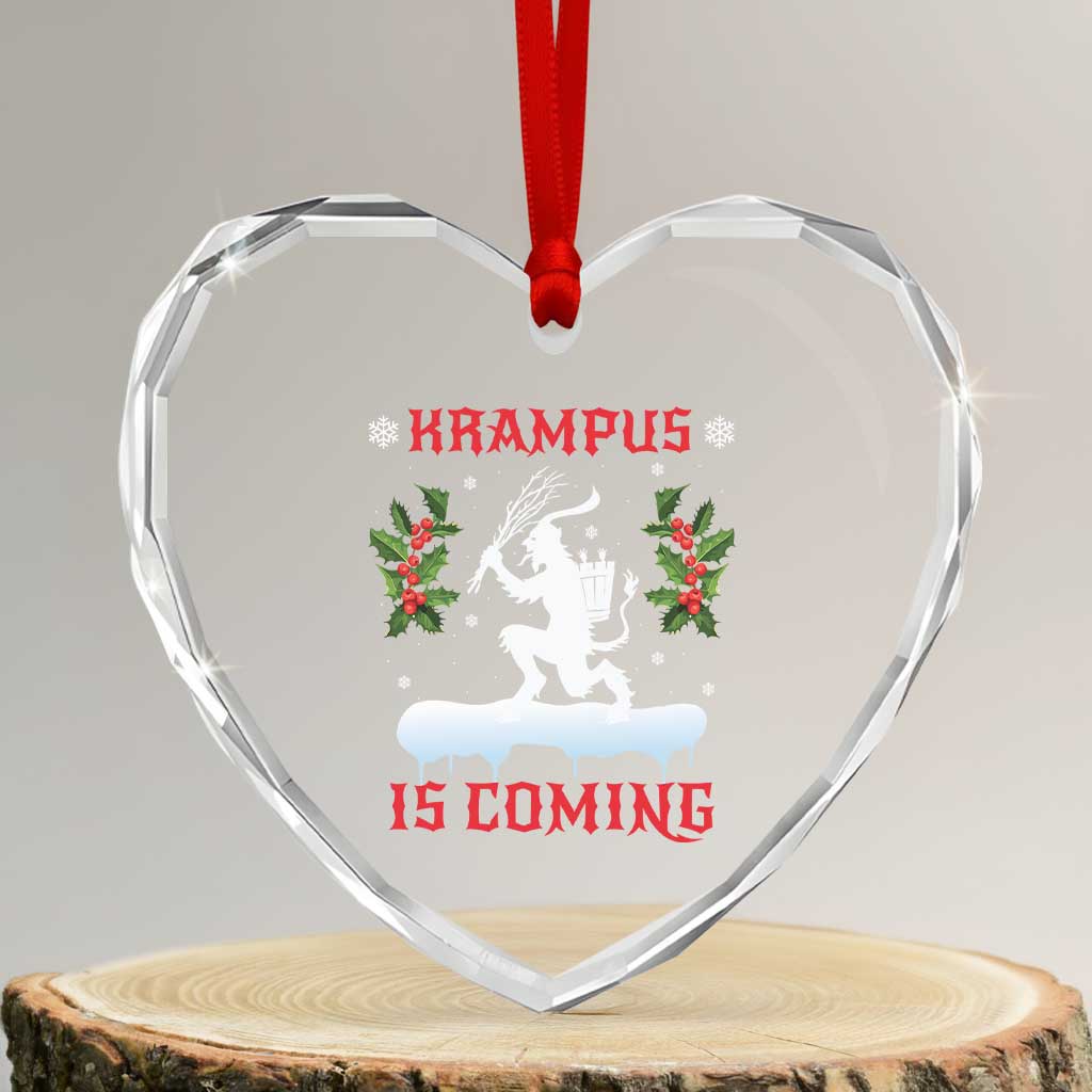 Funny Xmas Yule Krampus Is Coming Mistletoe Heart Crystal Glass Ornament TS11 Transparent Glass 3'' Heart Print Your Wear