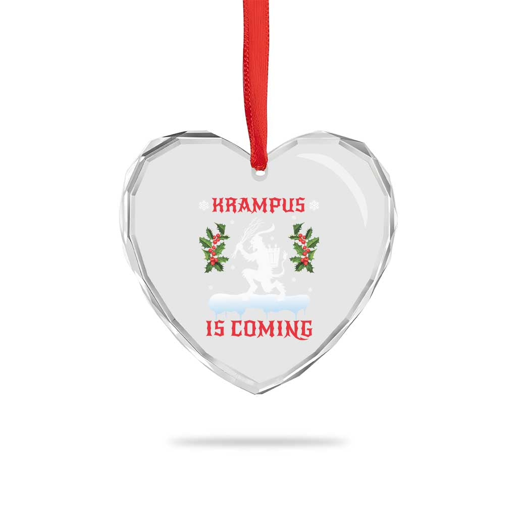 Funny Xmas Yule Krampus Is Coming Mistletoe Heart Crystal Glass Ornament TS11 Print Your Wear