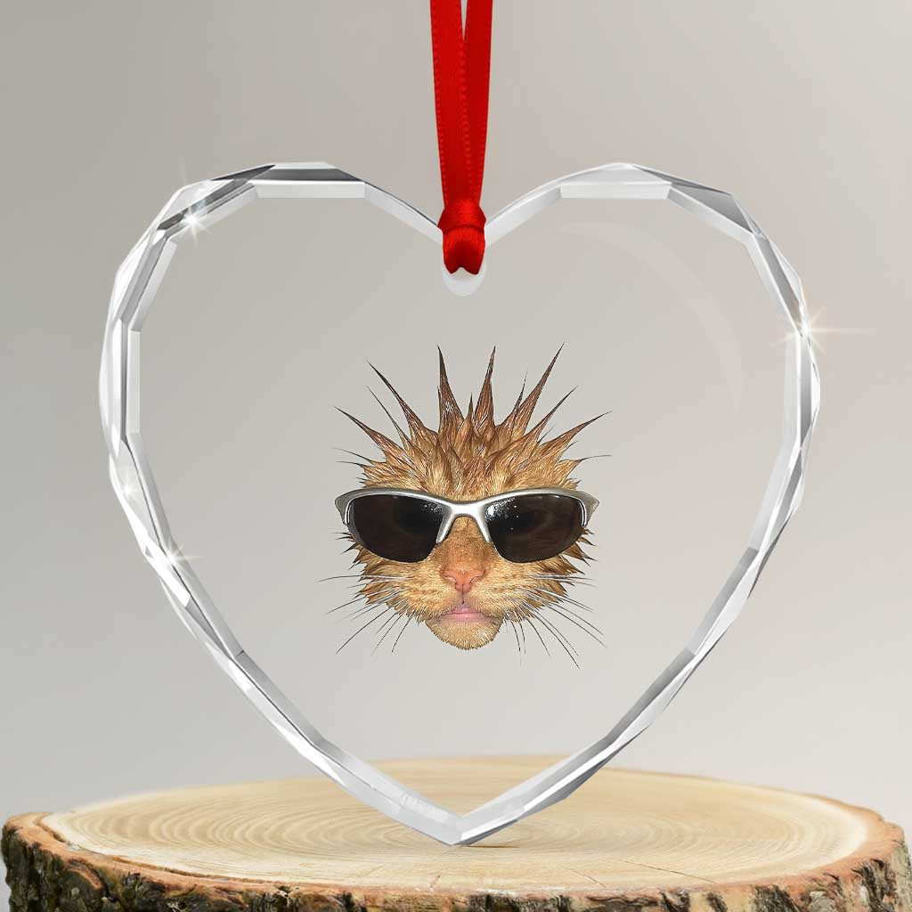 Funny Y2k Retro Cat Meme Heart Crystal Glass Ornament Vintage Cat Edgy Retro 90s Streetwear TS10 Transparent Glass 3'' Heart Print Your Wear