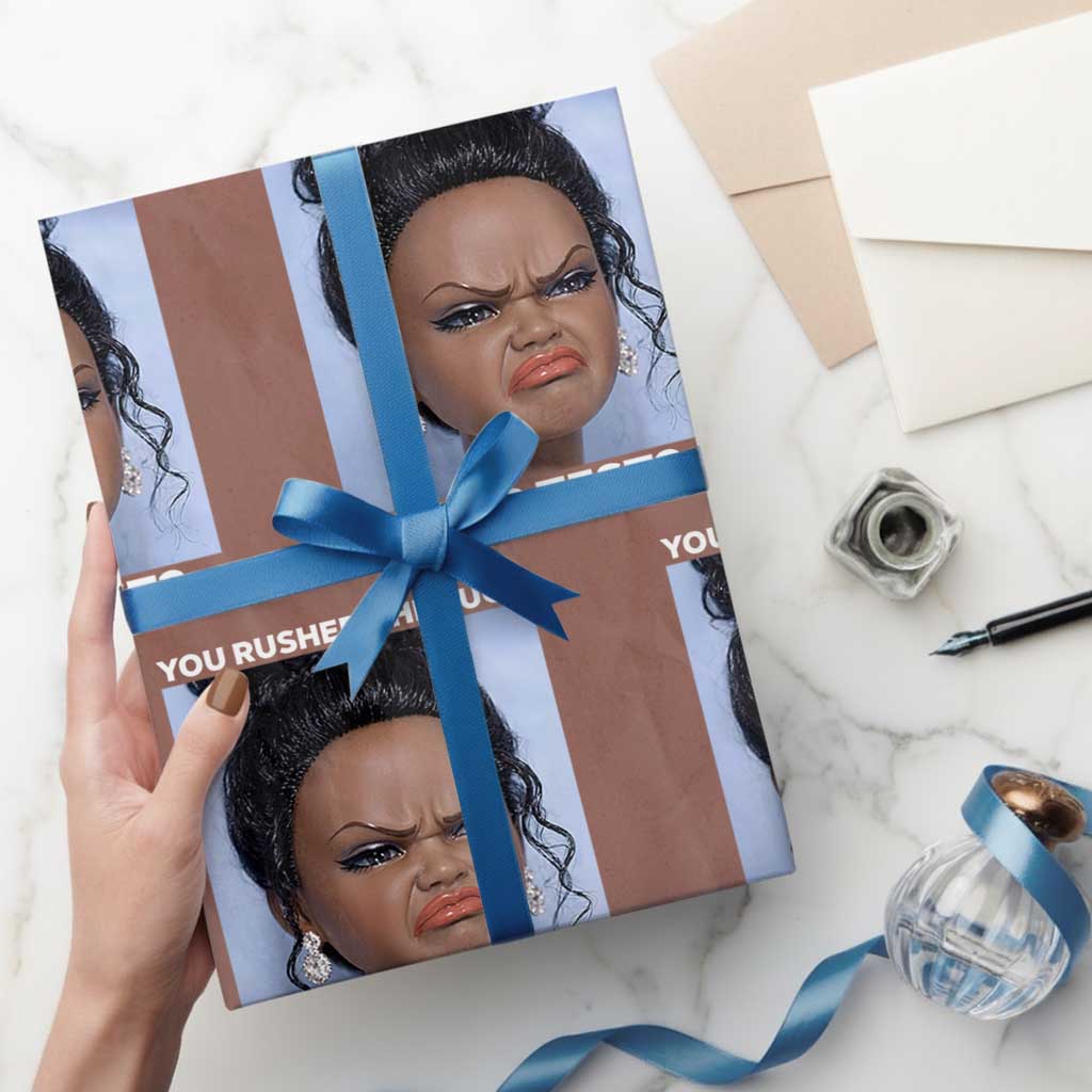 Funny You Rushed Through Your Test Doll Face Meme Wrapping Paper Roll Teacher Reaction Humor Testing Day TS02 Mocha Print Your Wear