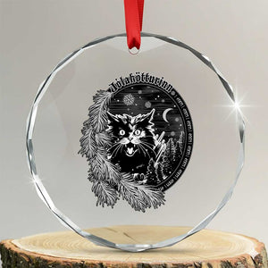 Funny Yule Black Cat Mistletoe Jolakotturinn Crystal Glass Ornament TS11 Transparent Glass 3'' Circle Print Your Wear