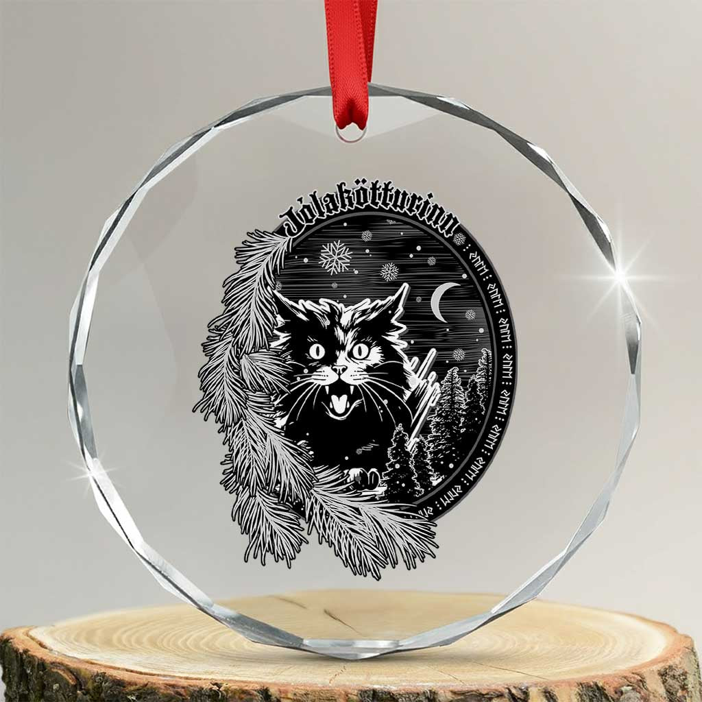 Funny Yule Black Cat Mistletoe Jolakotturinn Crystal Glass Ornament TS11 Transparent Glass 3'' Circle Print Your Wear