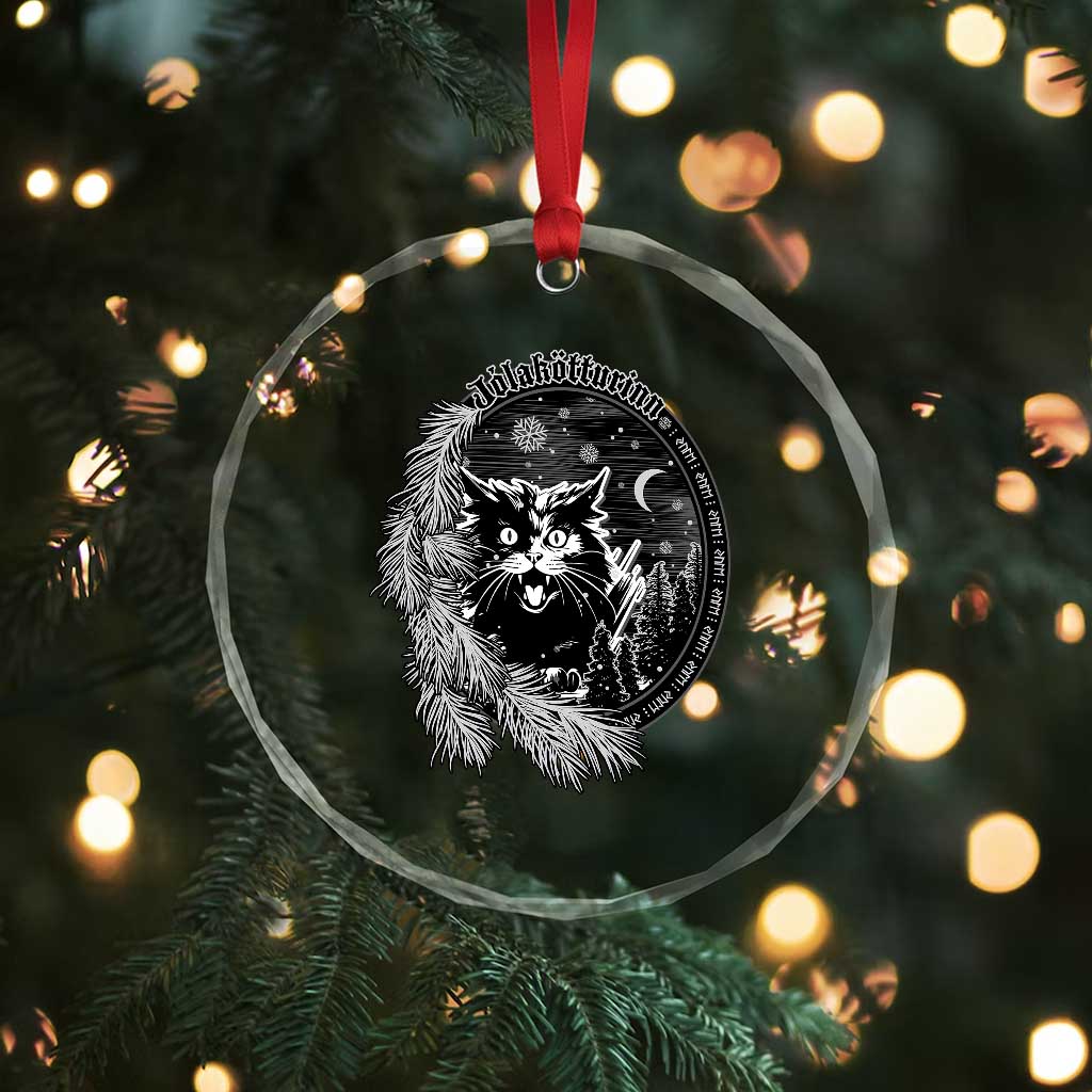Funny Yule Black Cat Mistletoe Jolakotturinn Crystal Glass Ornament TS11 Print Your Wear