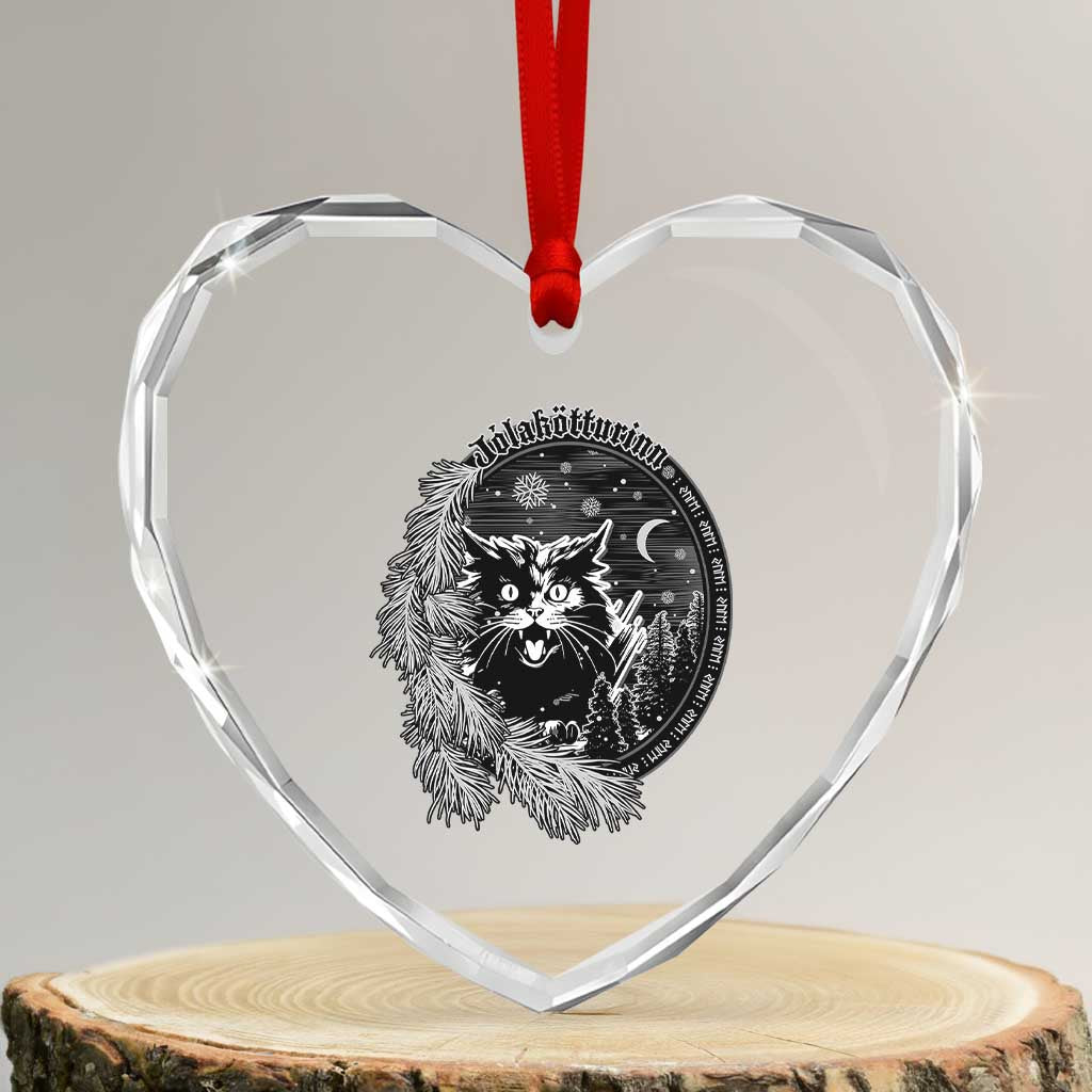 Funny Yule Black Cat Mistletoe Jolakotturinn Heart Crystal Glass Ornament TS11 Transparent Glass 3'' Heart Print Your Wear