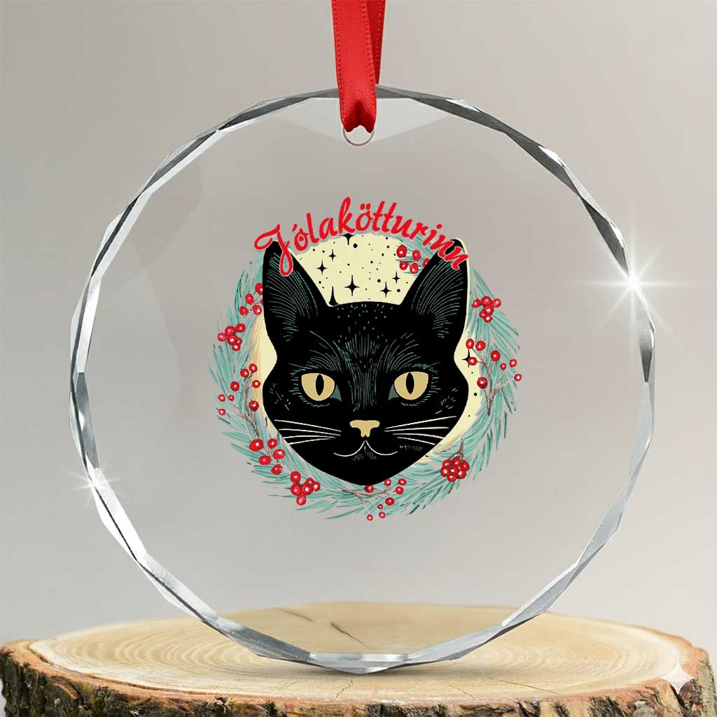 Funny Yule Cat Crystal Glass Ornament Jólakötturinn Yule Xmas Black Cat TS11 Transparent Glass 3'' Circle Print Your Wear