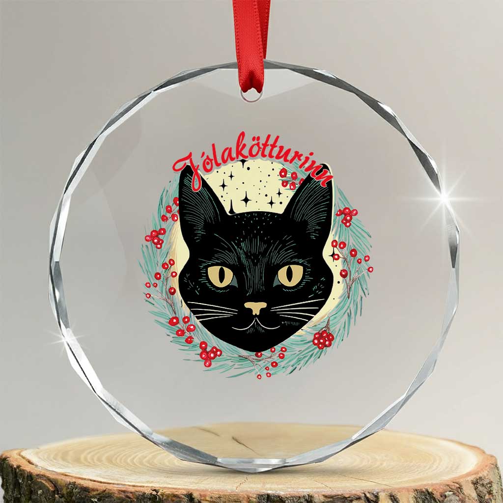 Funny Yule Cat Crystal Glass Ornament Jólakötturinn Yule Xmas Black Cat TS11 Transparent Glass 3'' Circle Print Your Wear