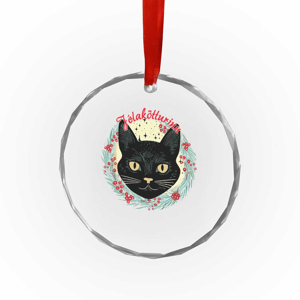 Funny Yule Cat Crystal Glass Ornament Jólakötturinn Yule Xmas Black Cat TS11 Print Your Wear
