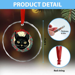 Funny Yule Cat Crystal Glass Ornament Jólakötturinn Yule Xmas Black Cat - Print Your Wear