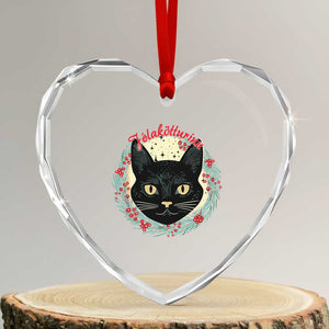 Funny Yule Cat Heart Crystal Glass Ornament Jólakötturinn Yule Xmas Black Cat TS11 Transparent Glass 3'' Heart Print Your Wear