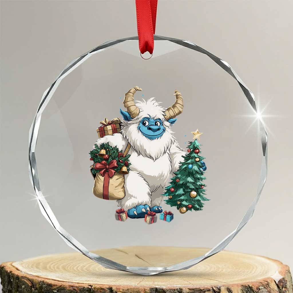 Funny Yule Yeti Crystal Glass Ornament Christmas Mythical Creature Winter Solstice TS11 Transparent Glass 3'' Circle Print Your Wear