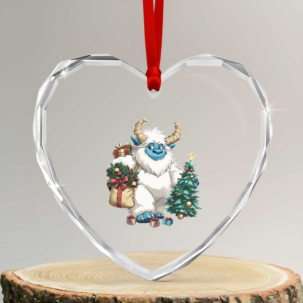 Funny Yule Yeti Heart Crystal Glass Ornament Christmas Mythical Creature Winter Solstice TS11 Transparent Glass 3'' Heart Print Your Wear