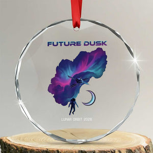 Future Dusk Lunar Orbit 2026 Crystal Glass Ornament Cosmic Nebula Astronaut n Satellite Space Exploration TS02 Transparent Glass 3'' Circle Print Your Wear