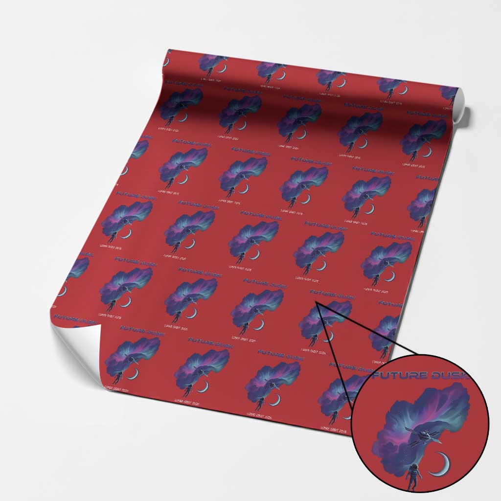 Future Dusk Lunar Orbit 2026 Wrapping Paper Roll Cosmic Nebula Astronaut n Satellite Space Exploration TS02 Red Print Your Wear