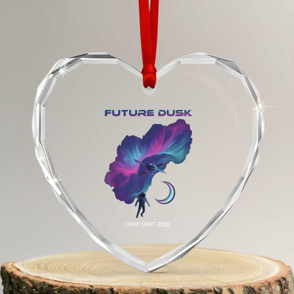 Future Dusk Lunar Orbit 2026 Heart Crystal Glass Ornament Cosmic Nebula Astronaut n Satellite Space Exploration TS02 Transparent Glass 3'' Heart Print Your Wear