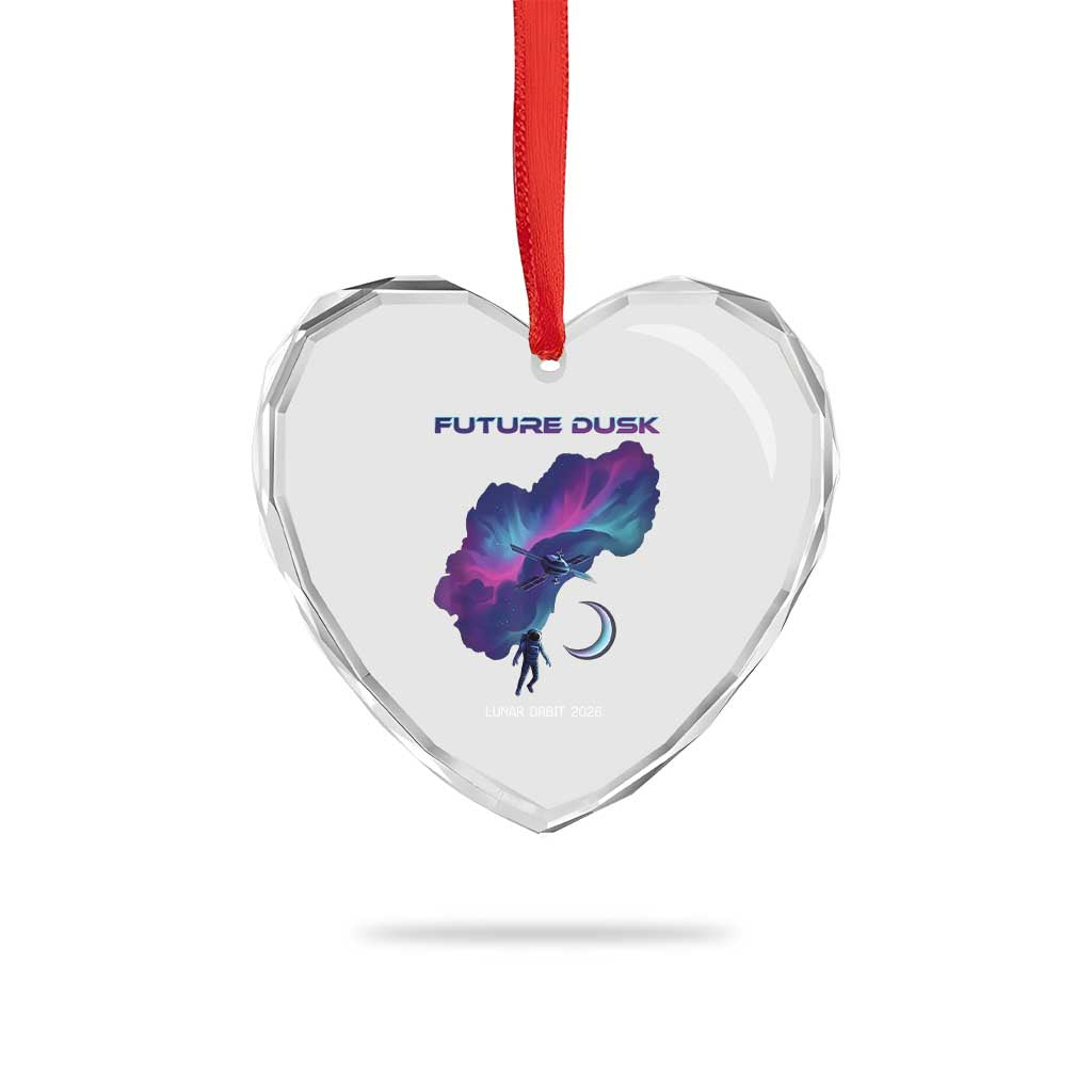 Future Dusk Lunar Orbit 2026 Heart Crystal Glass Ornament Cosmic Nebula Astronaut n Satellite Space Exploration TS02 Print Your Wear